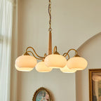Rustic Wood-Finish Chandelier, Metal & Glass, 4, 6 or 8 Light