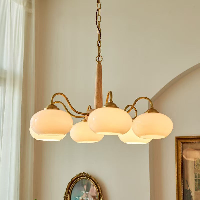 Rustic Wood-Finish Chandelier, Metal & Glass, 4, 6 or 8 Light
