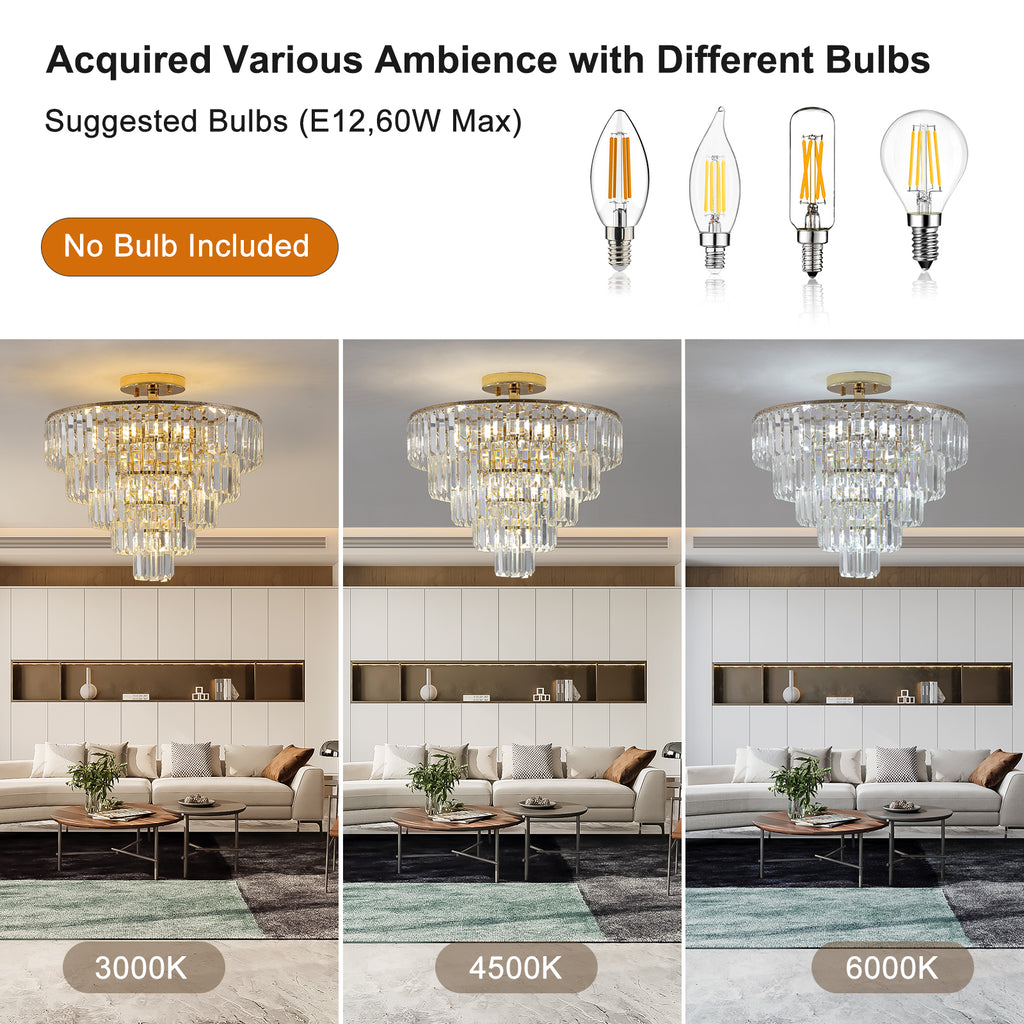 Gold K9 Crystal Chandelier, Elegant Ceiling Light Fixture, 19.3 in.