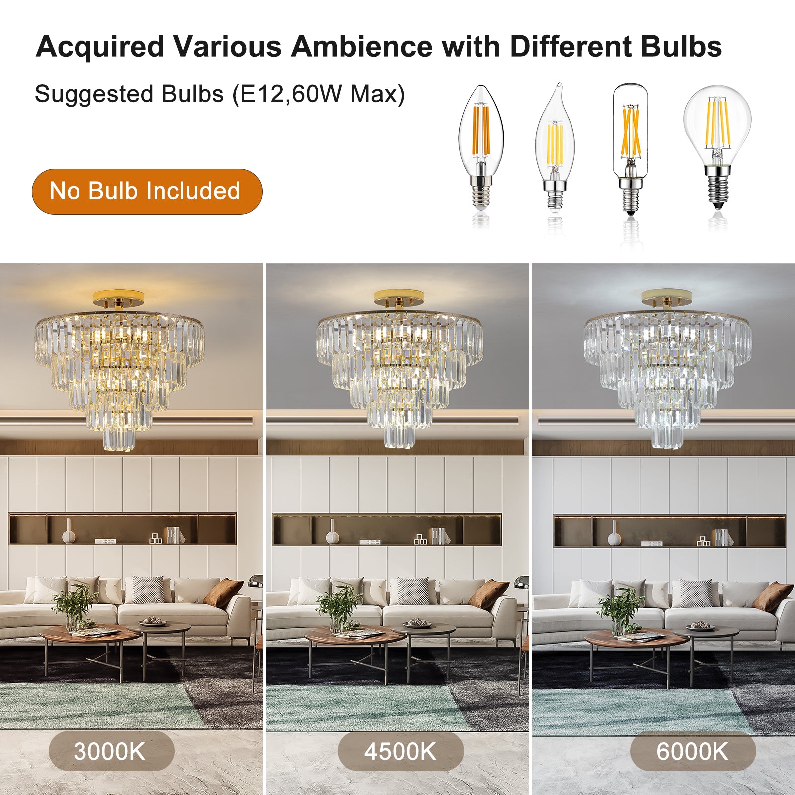 Gold K9 Crystal Chandelier, Elegant Ceiling Light Fixture, 19.3 in.