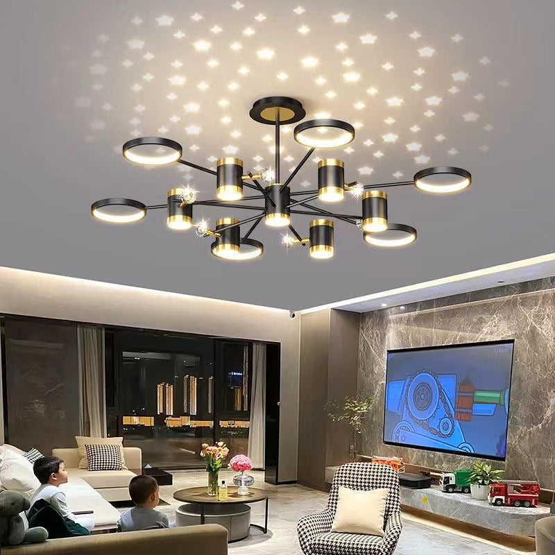 13-Light Star Chandelier, Black Iron, Nordic Style