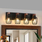 24 Industrial Vintage 4-Light Wall Sconce - Black Cage Wall Lighting F