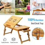 Bamboo Laptop Desk Breakfast Serving Bed Tray Foldable Leg Multi-Posit