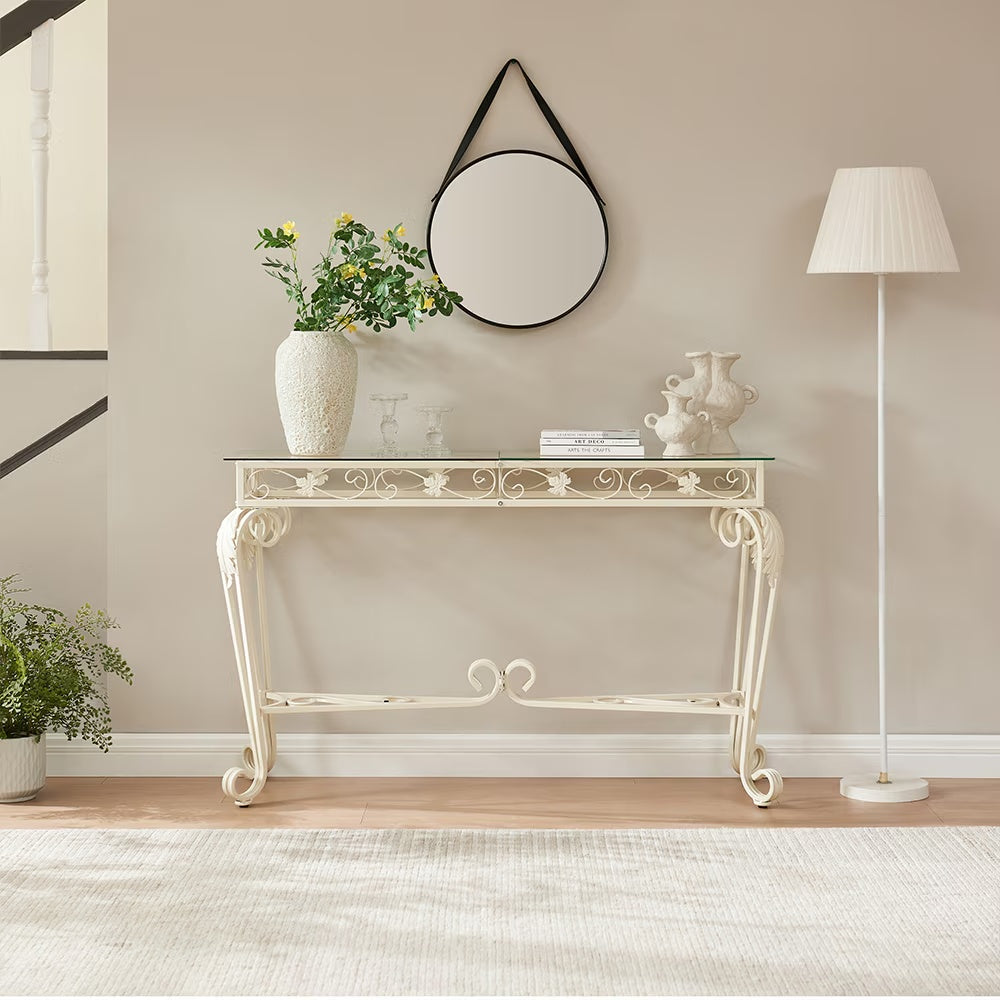 Tempered Glass Console Table White | Two-Tier Design