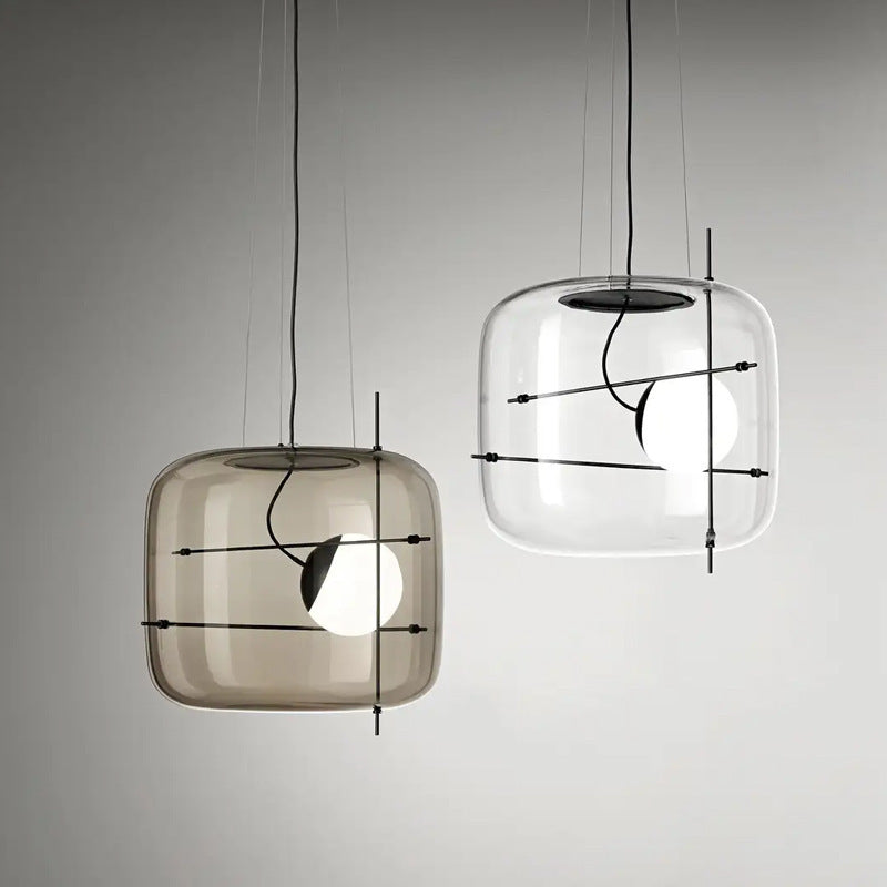 Art Glass Bedside Pendant Light, Smoke Gray, Clear or Cognac