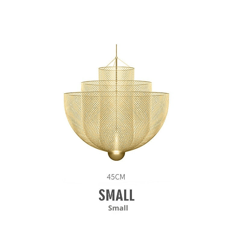 Iron Mesh Pendant Light, Sculptural Shadow-Play Shade, 18 in