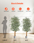 6FT Artificial Ficus Tree Tall Faux Plant With Black Pot For Indoor De