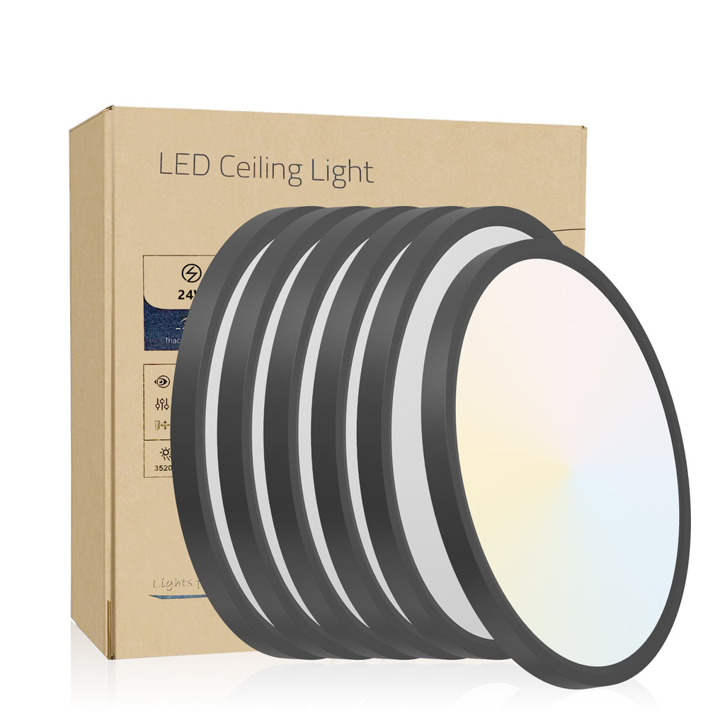 Black Adjustable Color Temperature LED Flush Mount Ceiling Light, 2880 Lumens, Set of 6