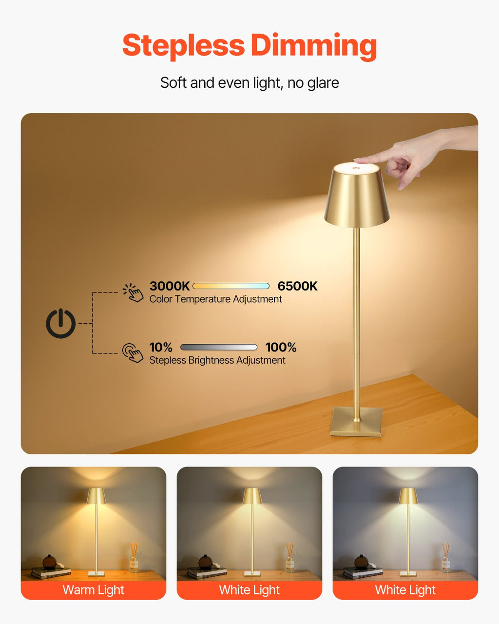 Cordless Table Lamp 2 PCS Rechargeable Battery Desk Lamp Adjustable He