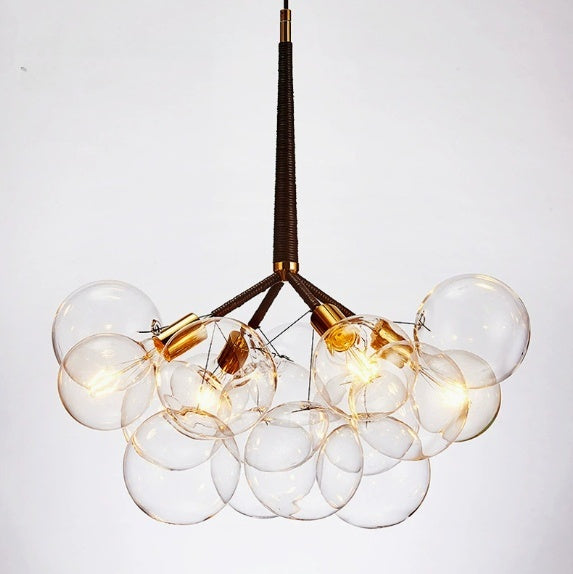 Modern 3-Light Glass Bubble Ball Pendant, 9 Clear Spheres