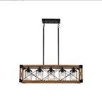 Walnut & Black Industrial Farmhouse Rectangular Pendant Light, 5-Light Chandelier, 32 in.