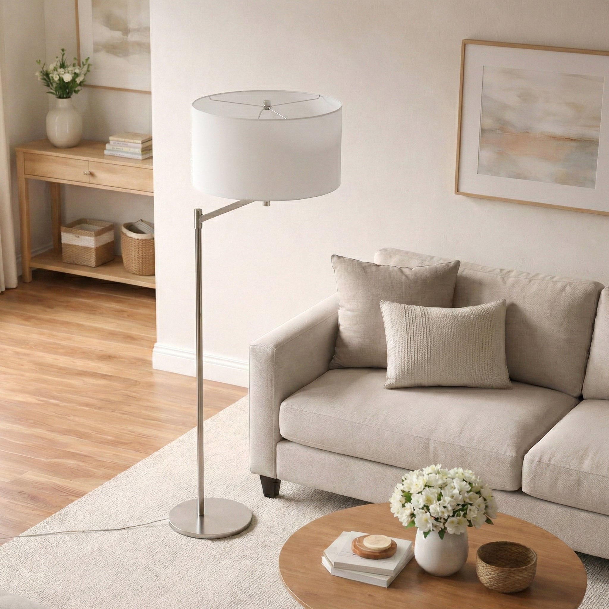 Horizon Brushed Nickel Table Lamp With On Off Switch Curved Metal Base