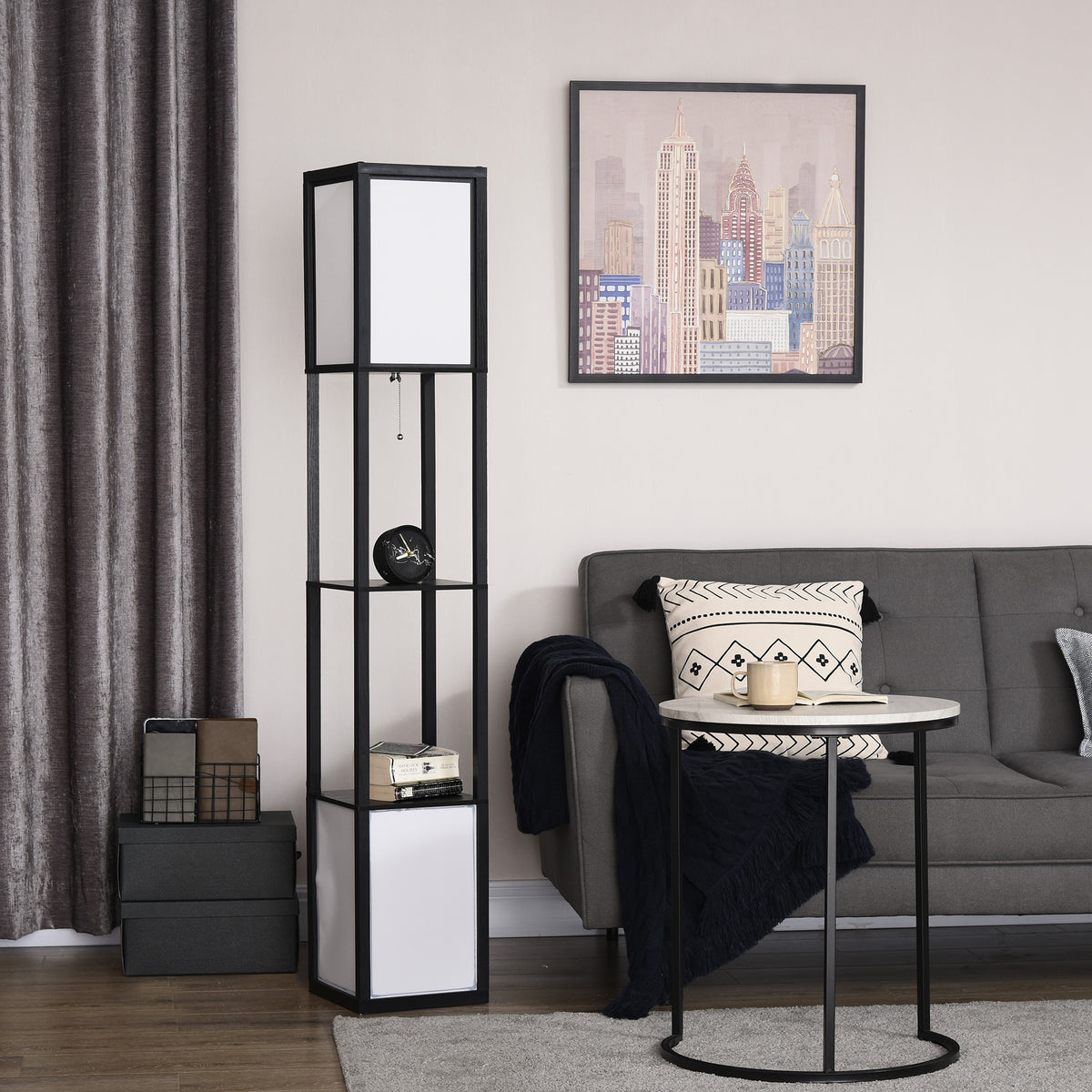 Modern Shelf Floor Lamp, Dual Ambient Light, Built-In Storage, Black Finish — detail view 6