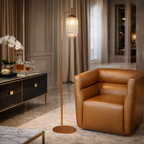 Classic Modern Floor Lamp, Upward Lighting Design, Bronze & Clear Finish