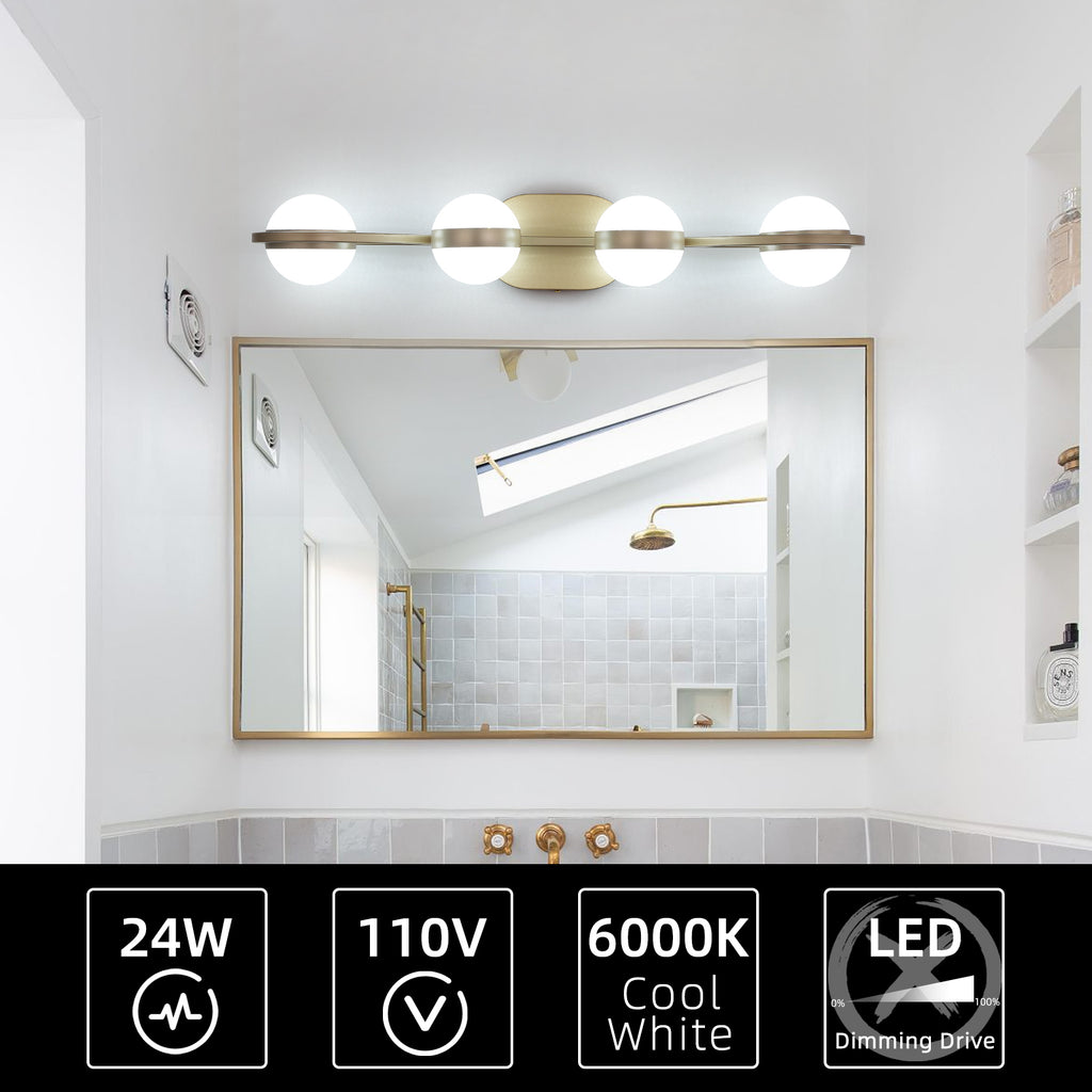 28in Golden Minimalist LED Bathroom Vanity Light With Crystal Sand Acr