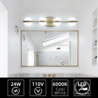 28in Golden Minimalist LED Bathroom Vanity Light With Crystal Sand Acr