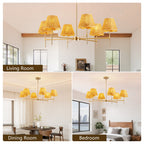Boho Rattan 6-Light Chandelier, Handmade Woven Shade, Brass-Finished Rod, Large
