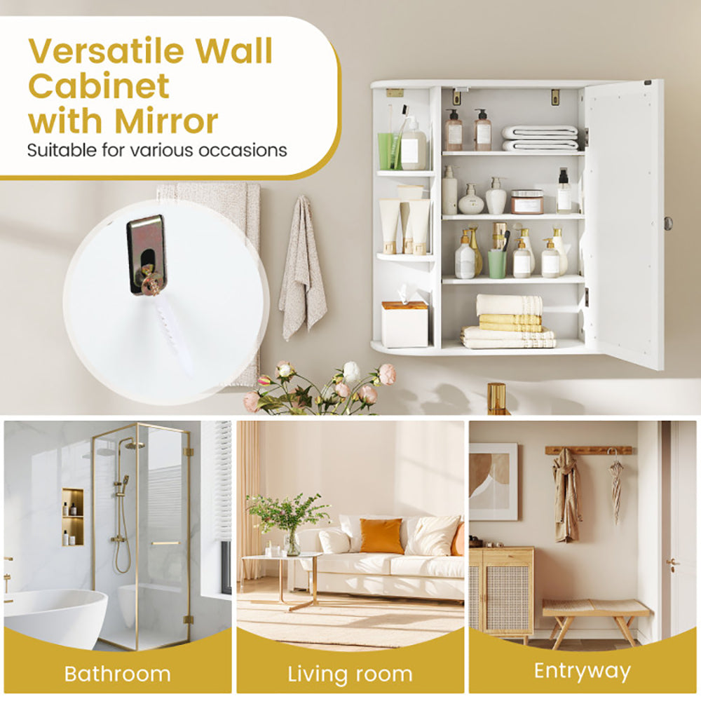 Wall-Mounted Bathroom Mirror Cabinet With Storage Shelves