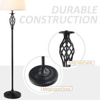 Vintage Metal Table & Floor Lamp Set, White Fabric Shade, Set of 3