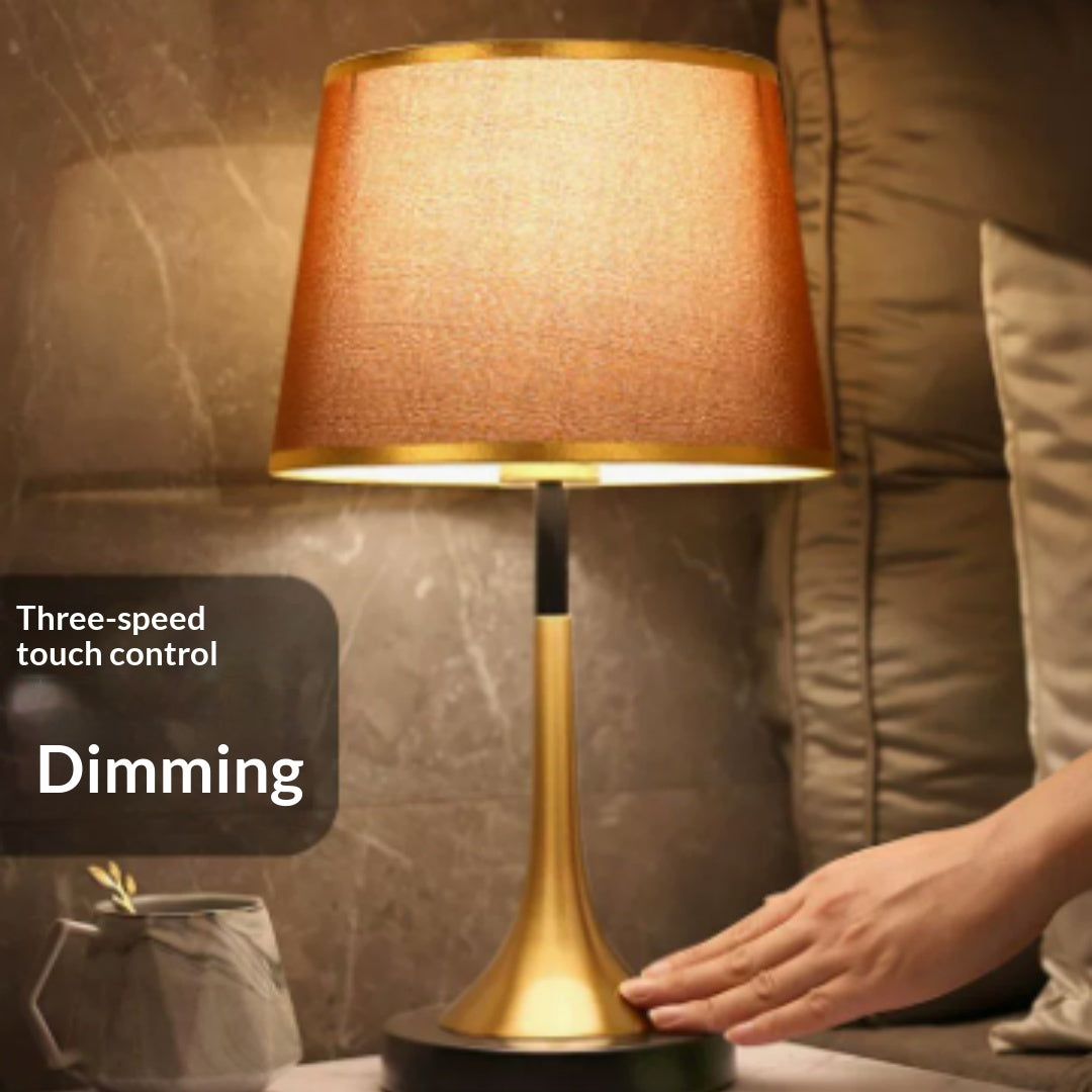 Gold Touch-Dimming Table Lamp, Coffee Fabric Shade, 18 Inch