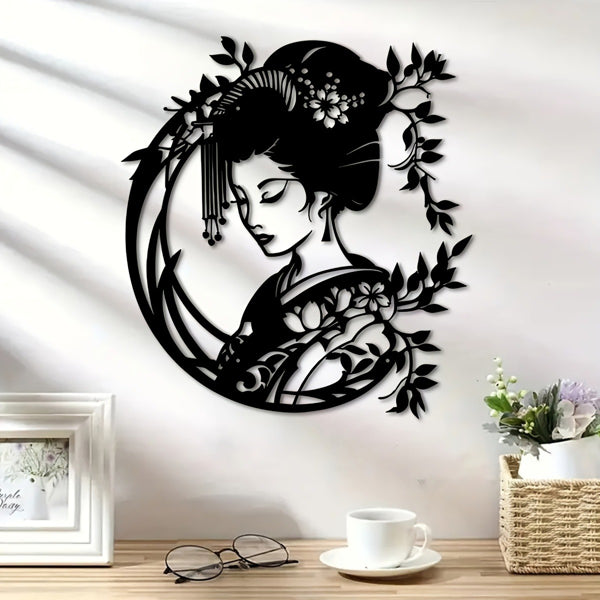 Vintage Japanese Zen Garden Iron Wall Art, Outdoor Metal Decor, for Patio — detail view