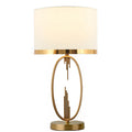 Art Deco Brass Hoop Table Lamp, White Shade with Gold Edge