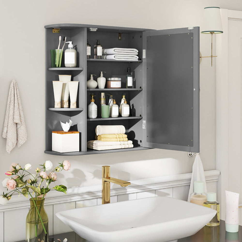 Wall-Mounted Bathroom Mirror Cabinet With Storage Shelves