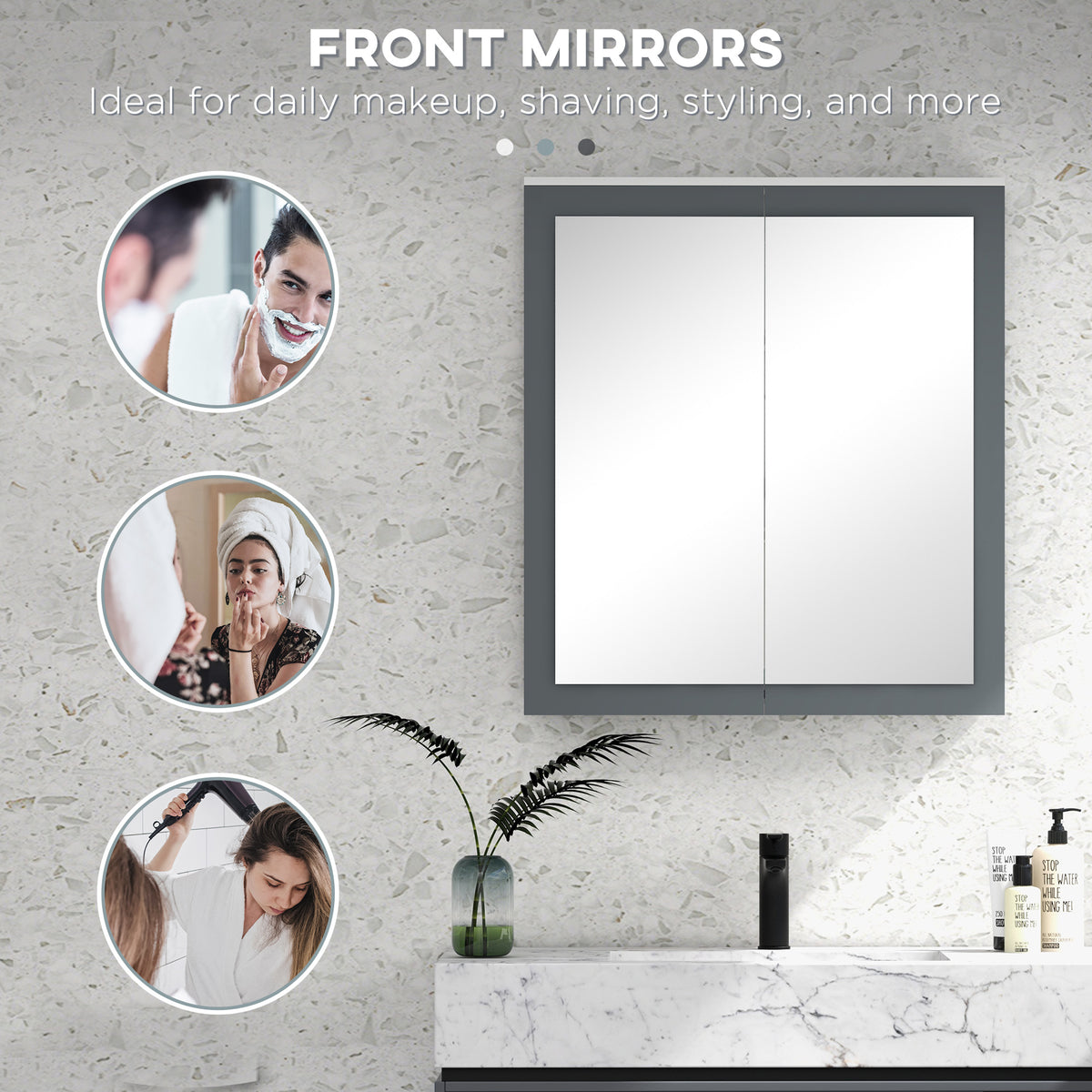 Wall-Mounted Bathroom Mirror Cabinet, Enclosed Cupboard with Adjustable Shelves, White, 36 x 18 in. — detail view 3