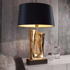 Sculptural Gold Resin Table Lamp, Black Drum Shade, 27 Inch