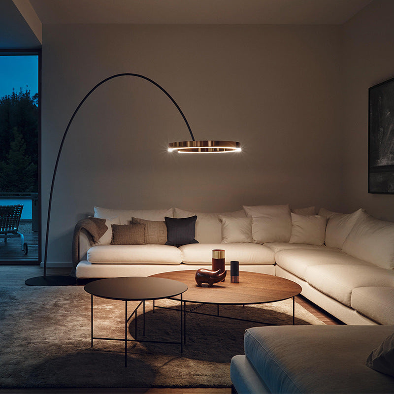Arc Floor Lamp with LED Ring Head, Cantilever Design