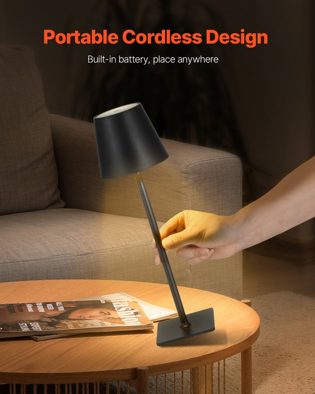 Cordless Table Lamp 2-Pack 5200mAh Built-in Rechargeable Battery Desk