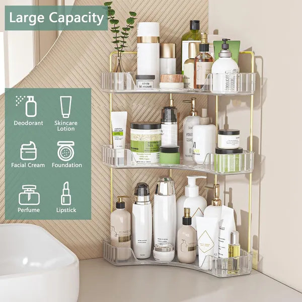 Corner Bathroom Counter Storage Rack 3-tier Bathroom Countertop Storag