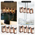 Rustic Wood & Black 4-Light Farmhouse Pendant Light, Kitchen Island Fixture