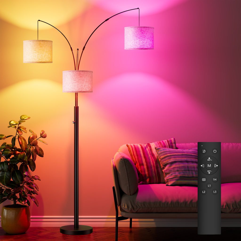 Dimmable Three-Head LED Floor Lamp, 3 Color Temperatures, Metal, Black Finish