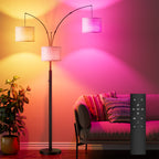 Dimmable Three-Head LED Floor Lamp, 3 Color Temperatures, Metal, Black Finish