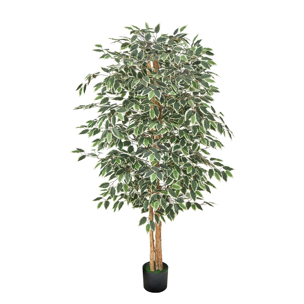 6FT Artificial Ficus Tree Tall Faux Plant With Black Pot For Indoor De