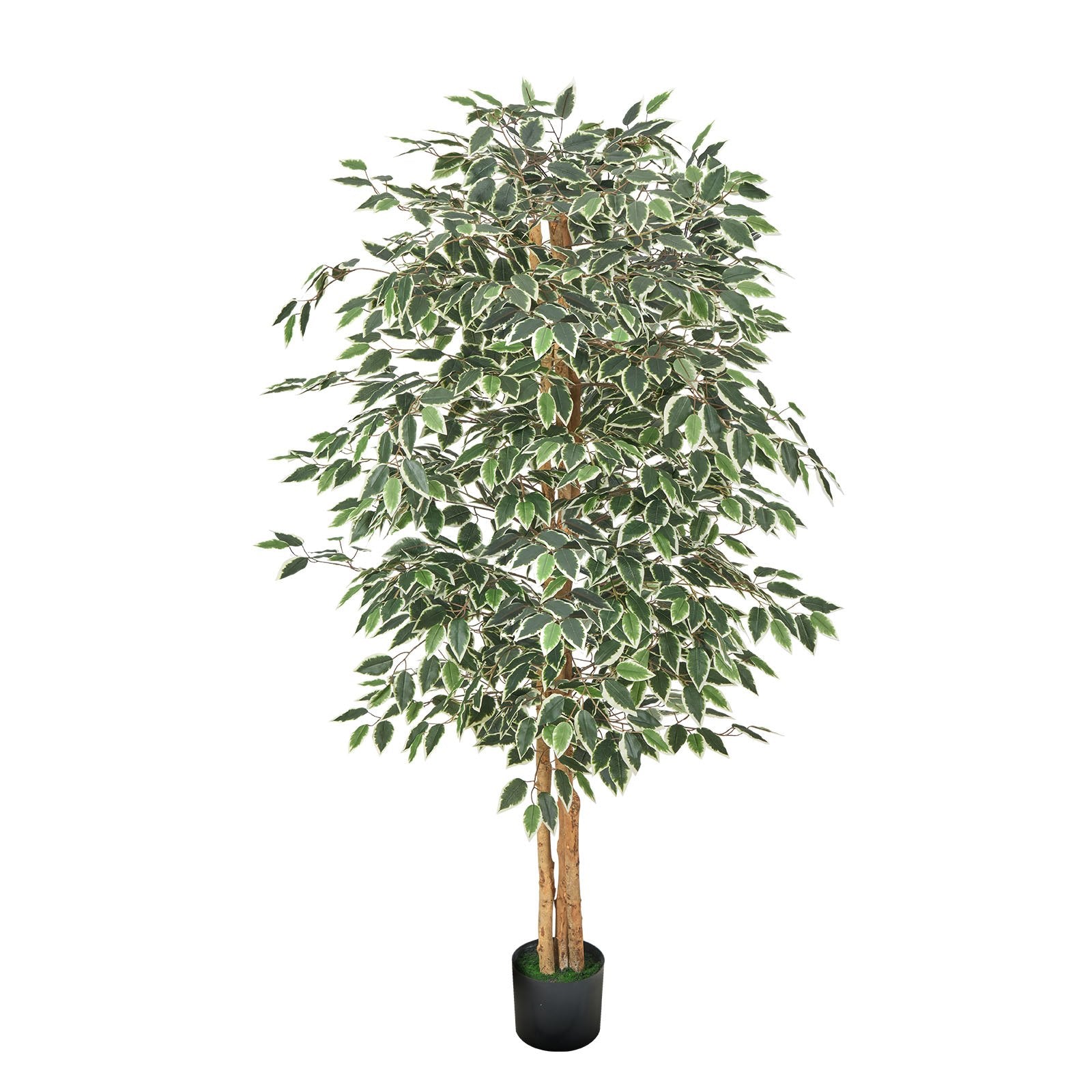 6FT Artificial Ficus Tree Tall Faux Plant With Black Pot For Indoor De