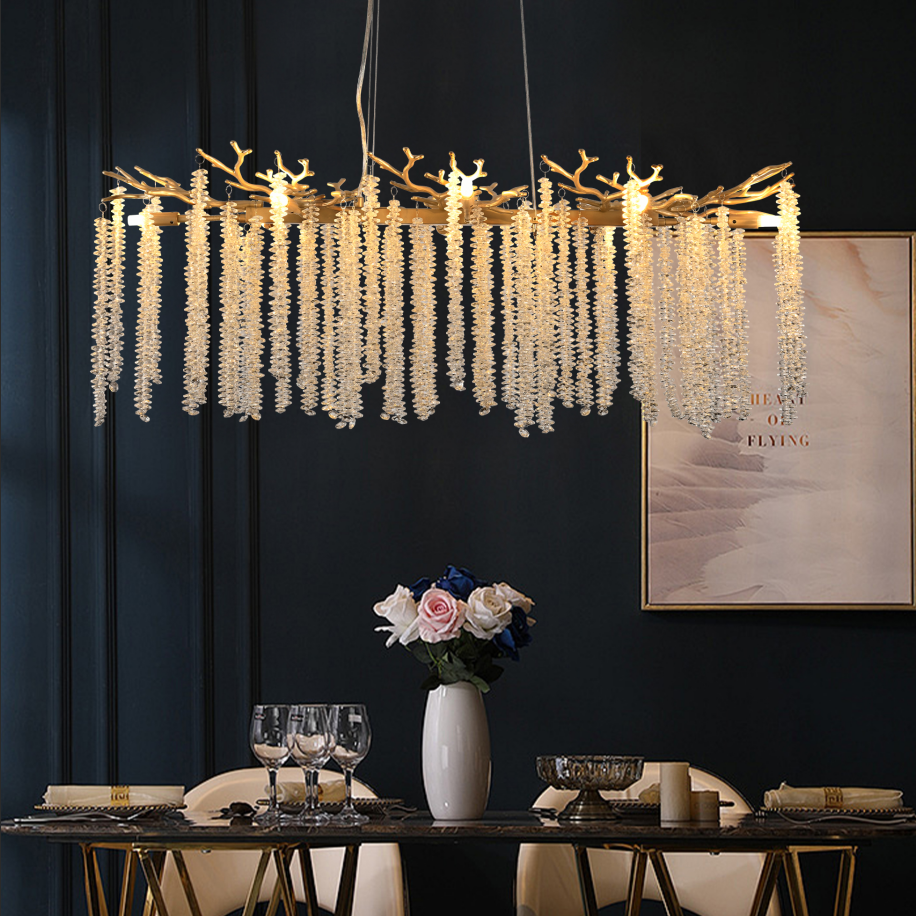 Cascading Crystal Pendant Light, 39 In. Gold Iron Frame