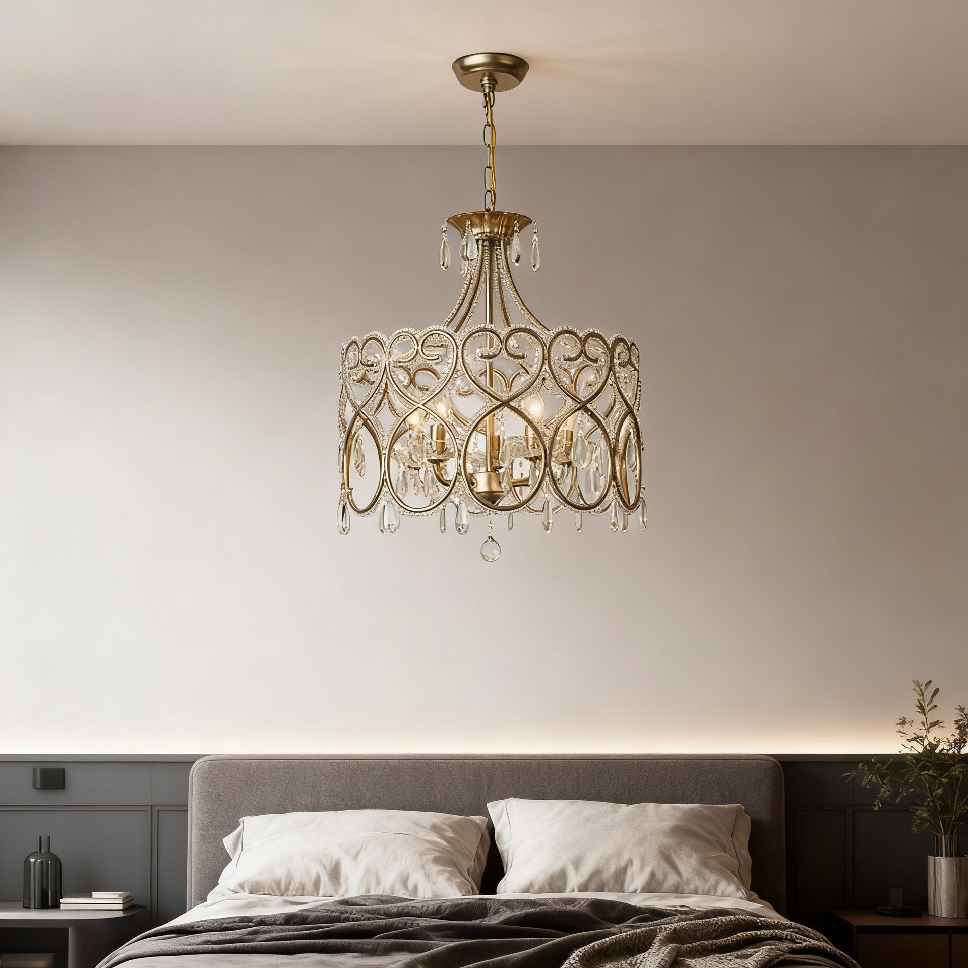 French Aged Crystal Chandelier, Retro Silver Iron Frame