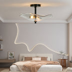 Gold Flower & Lotus Leaf Flush Mount Ceiling Light, Crystal-Style Glass Fixture