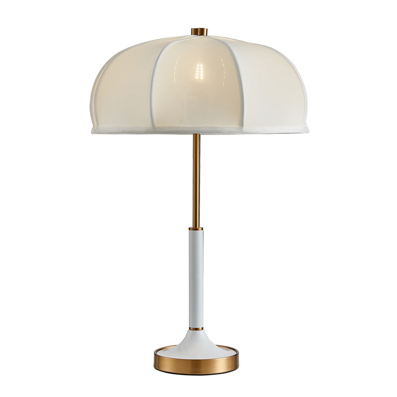 Retro Umbrella Shade Table Lamp, Green Stem and Brass, 24 Inch