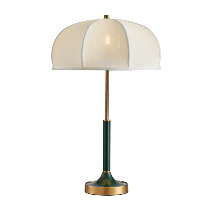 Retro Umbrella Shade Table Lamp, Green Stem and Brass, 24 Inch