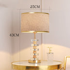 Stacked Crystal Table Lamp, Drum Shade with Gold Trim, 17 Inch