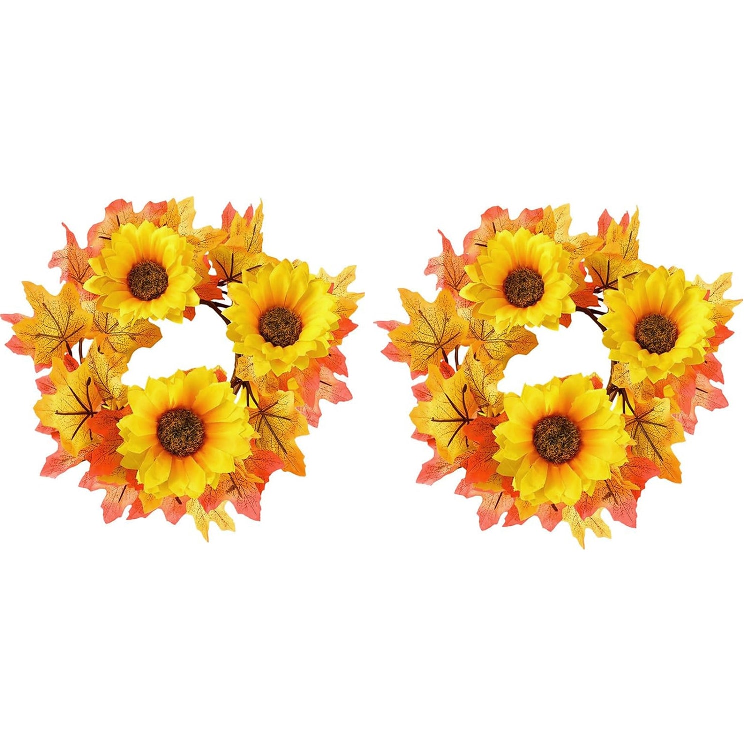 2 Pcs 9.8 Inch Fall Candle Rings Wreaths Candlestick Decorative Rattan