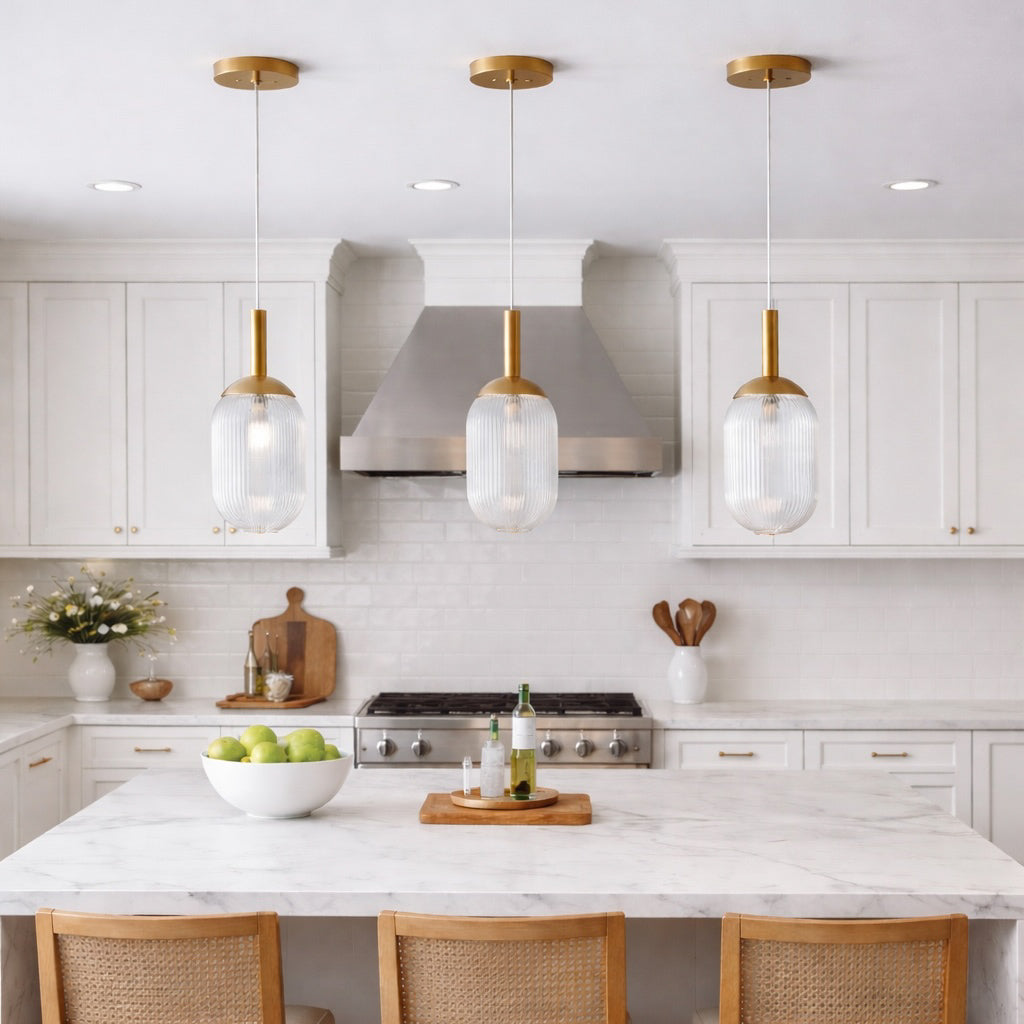 Modern Glass Pendant Light, Clear Shade Ceiling Fixture, Bronze, for Bedside — detail view