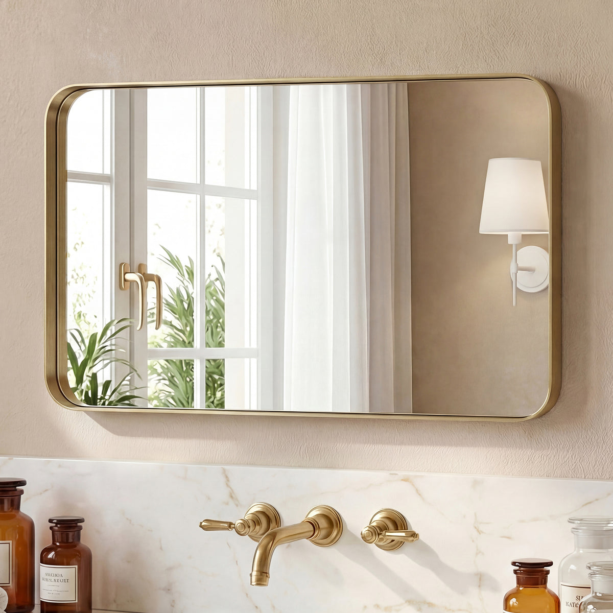 Rectangular Metal Frame Wall Mirror, Wide Border, Black, Silver or Gold, 24 x 40 or 30 x 30 in. — detail view