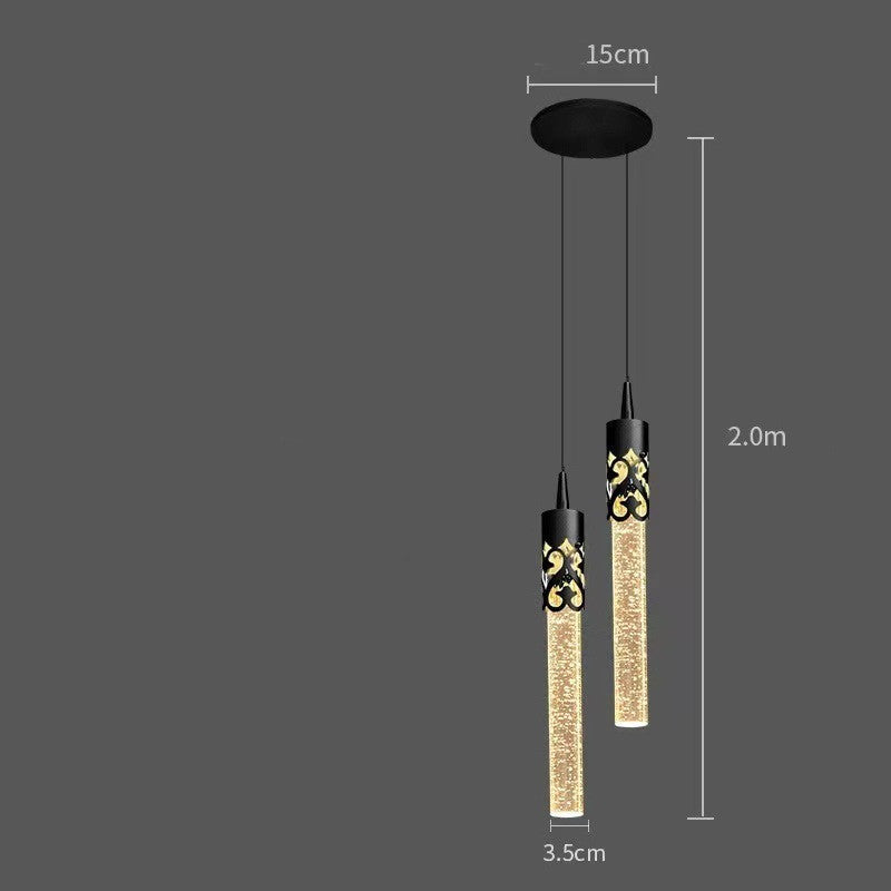 Crystal Cylinder Pendant Light, Bubble Texture, Adjustable Drop
