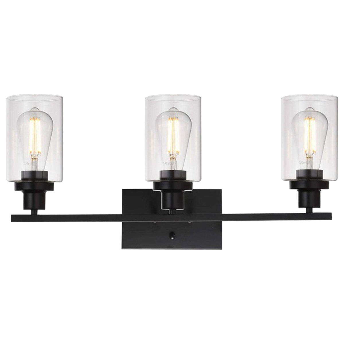 Modern 3-Light Wall Sconce, Clear Glass Shades, Matte Black Vanity Bar for Bathroom — detail view