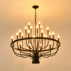 24-Light Iron Candle Chandelier, Matte Black Farmhouse, 39 In. Wide