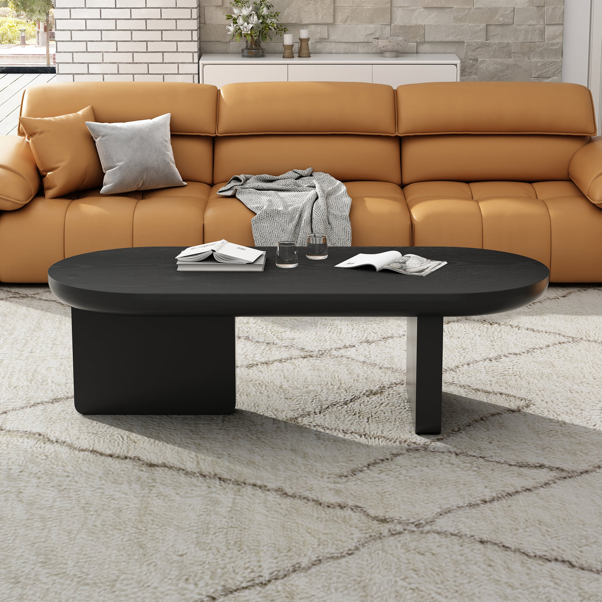 Modern Oval Coffee Table, Matte Black
